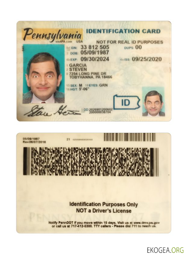 Carte d'identité USA Pennsylvanie